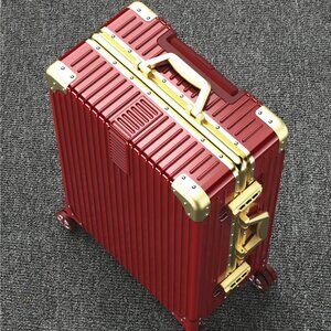 20" Carry-on luggage/Suitcase, Gem Red Color Shell, Gold Color Aluminum Frame